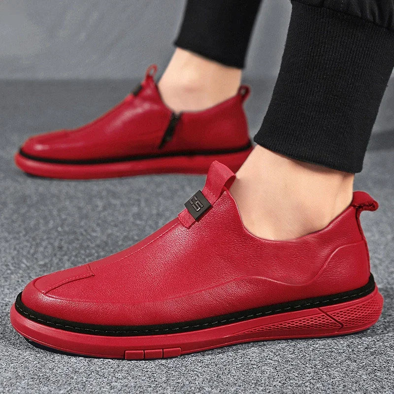 Sapatos masculino couro mocassins casual zíper